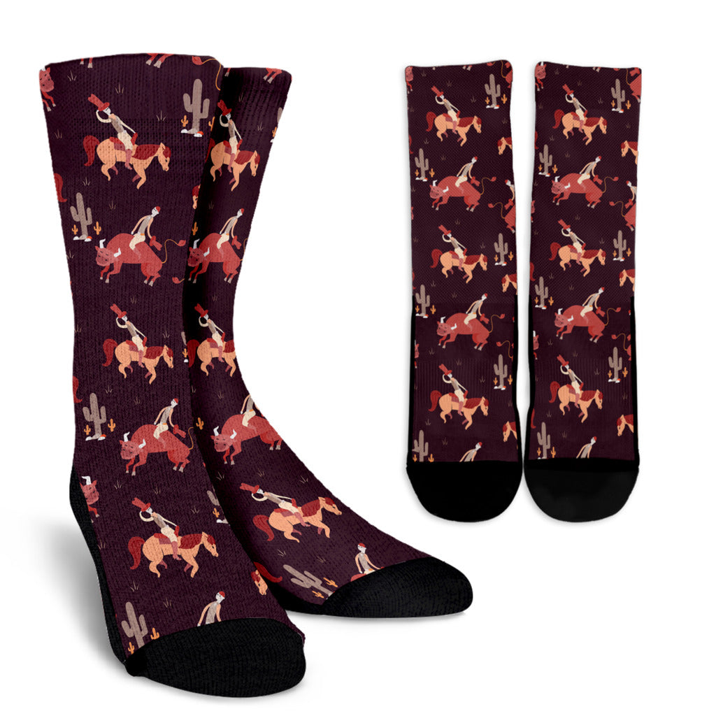 Rodeo Pattern Print Design A01 Crew Socks
