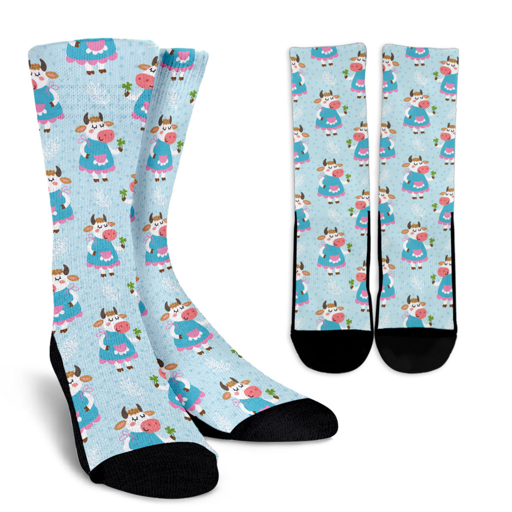 Cattle Happy Pattern Print Design 03 Crew Socks