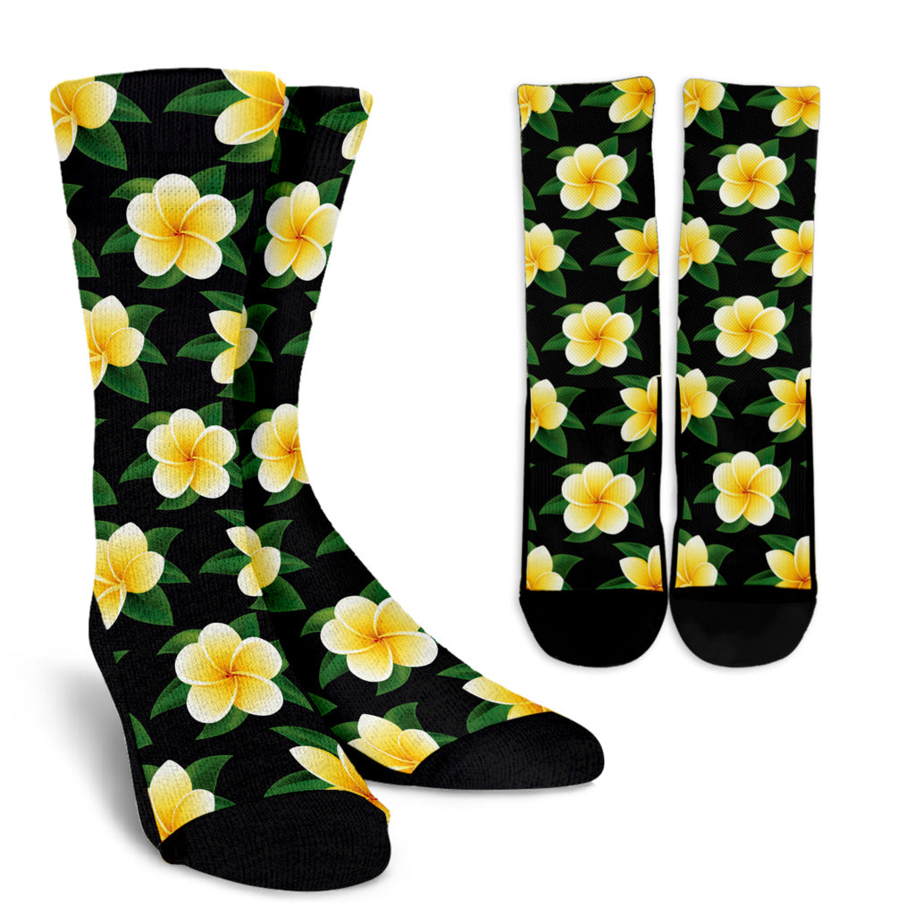 Plumeria Pattern Print Design A03 Crew Socks