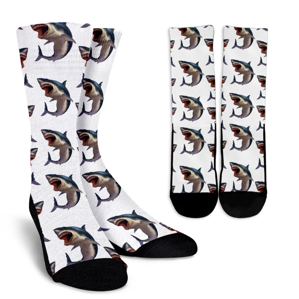 Great White Shark Pattern Print Design 03 Crew Socks