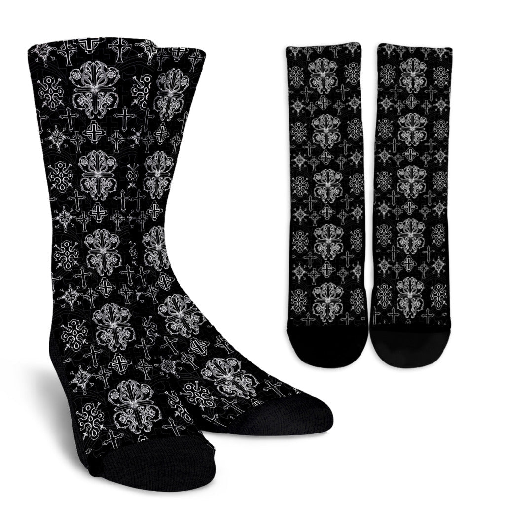 Cross Pattern Print Design 04 Crew Socks