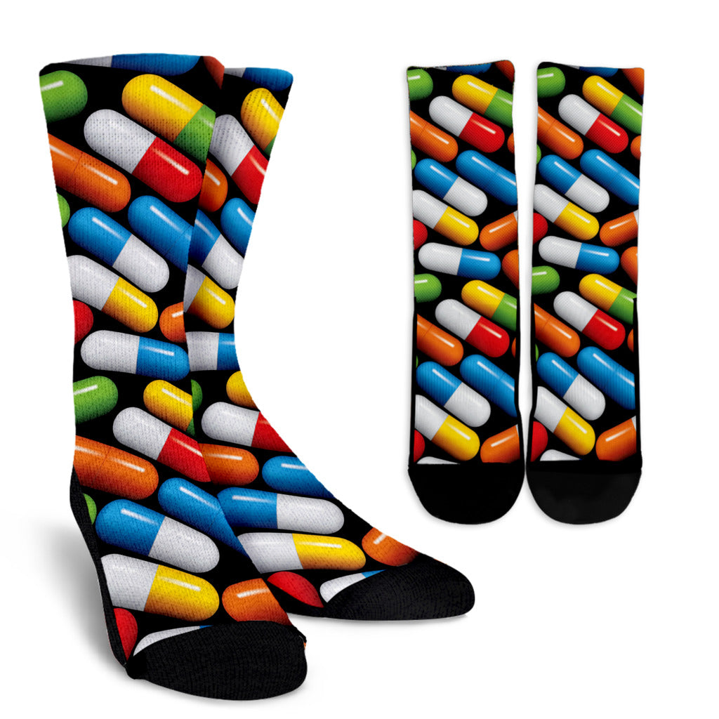 Pill Pattern Print Design A02 Crew Socks