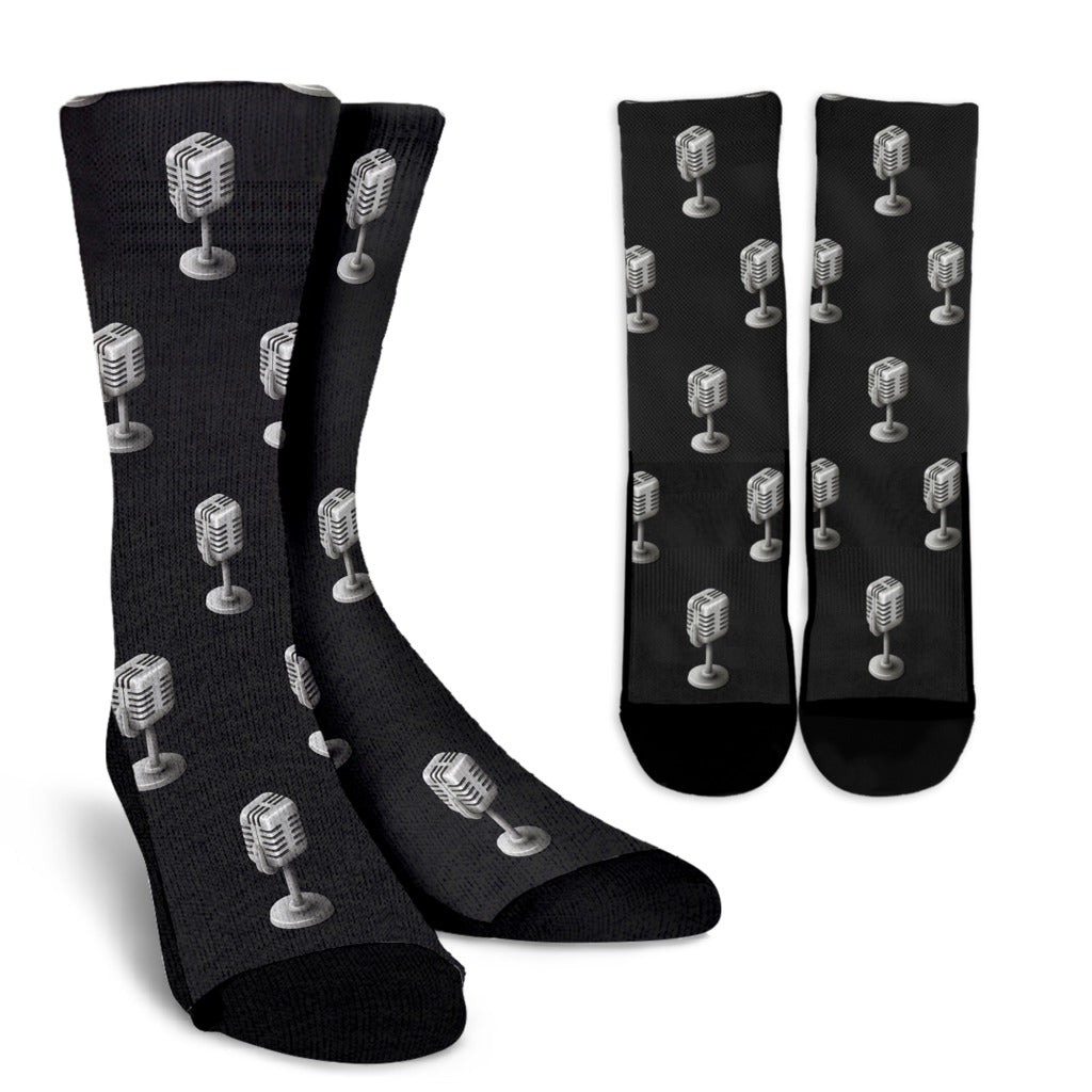 Microphone Vintage Pattern Print Design 01 Crew Socks