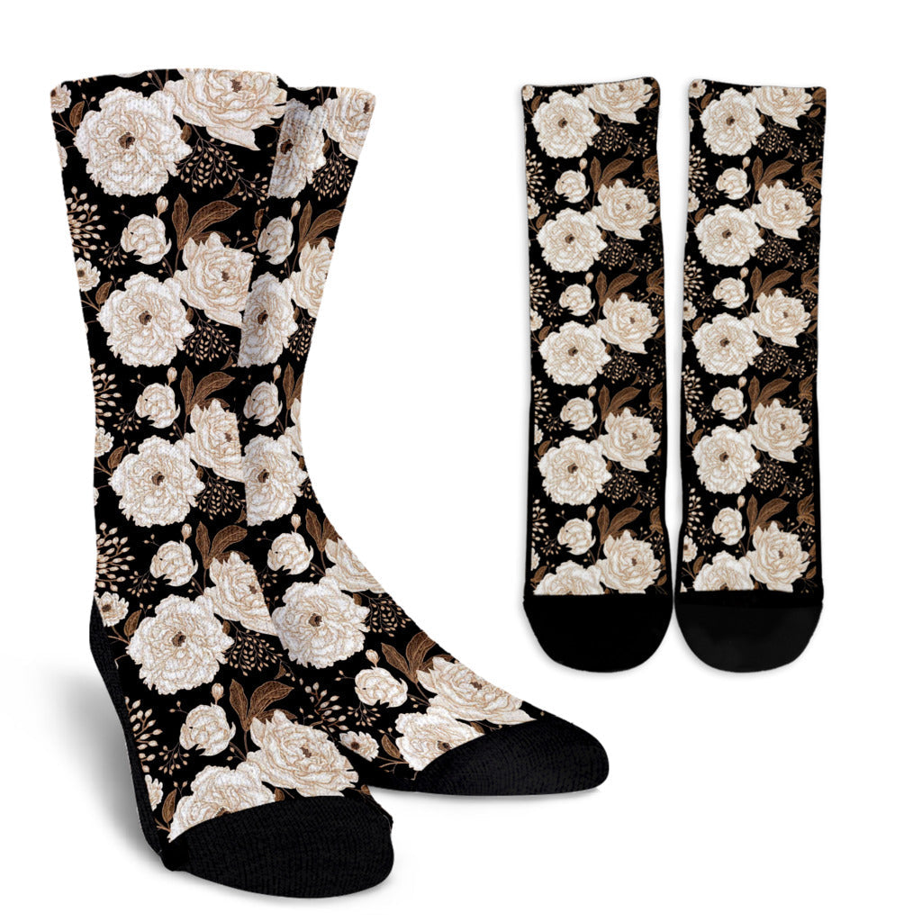 Peony Pattern Print Design A02 Crew Socks