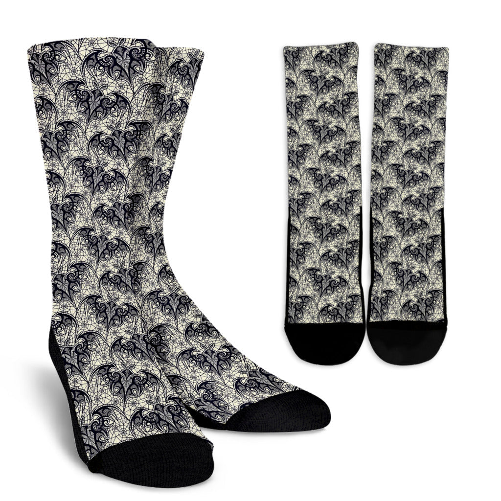 Bat Tribal Pattern Print Design 06 Crew Socks