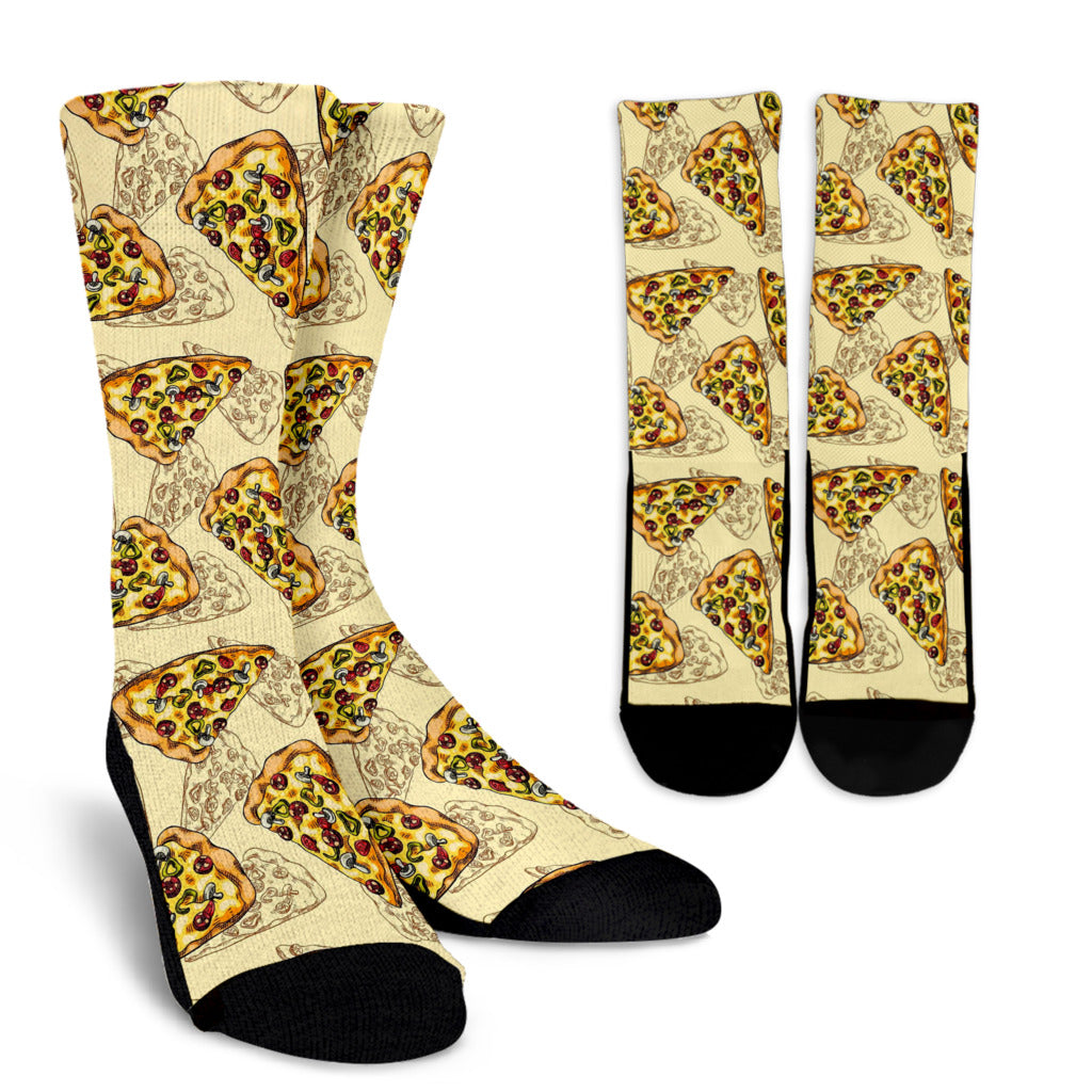 Pizza Pattern Print Design A01 Crew Socks