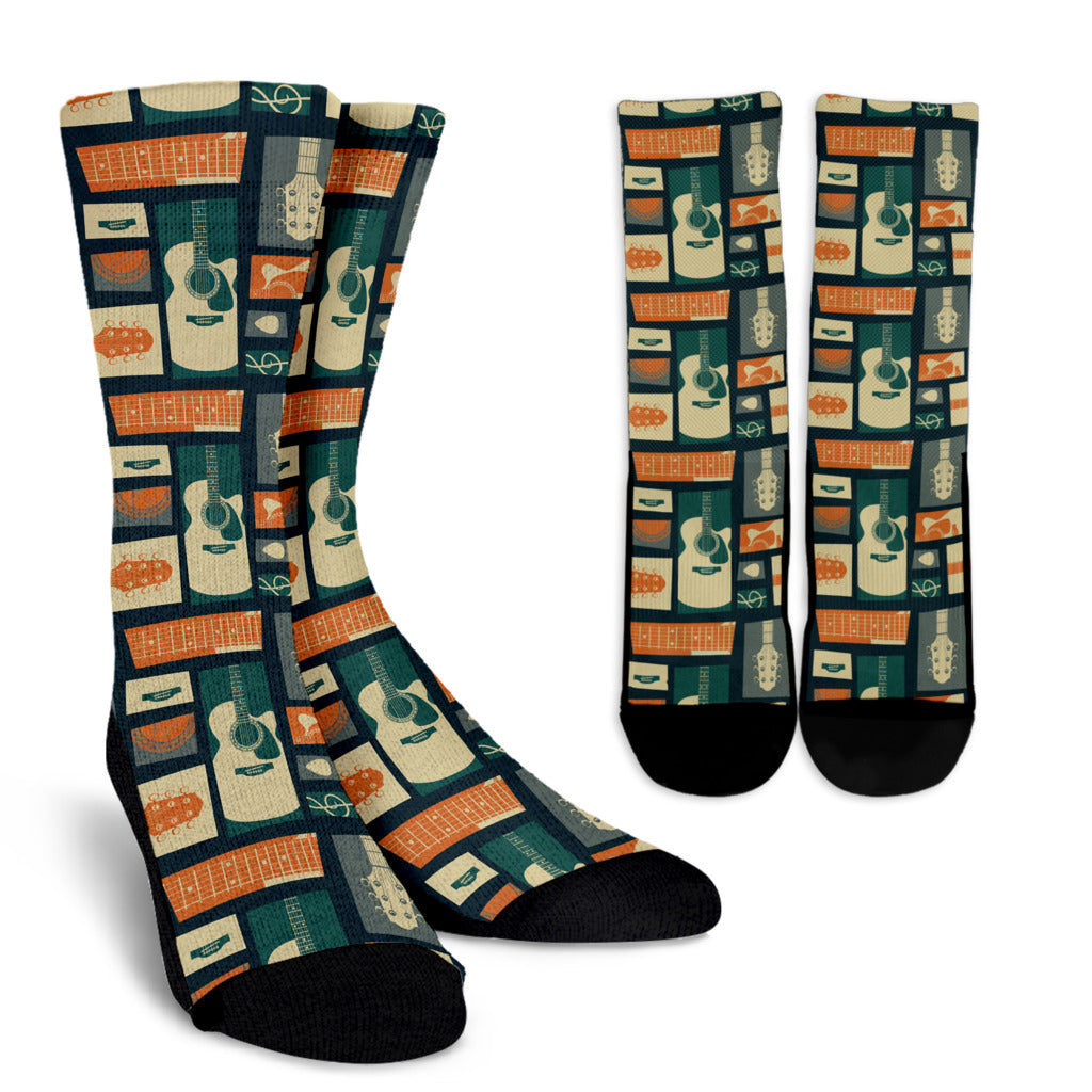 Acoustic Guitar Pattern Print Design 02 Crew Socks