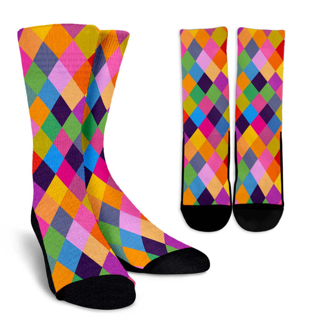 Harlequin Pattern Print Design 02 Crew Socks