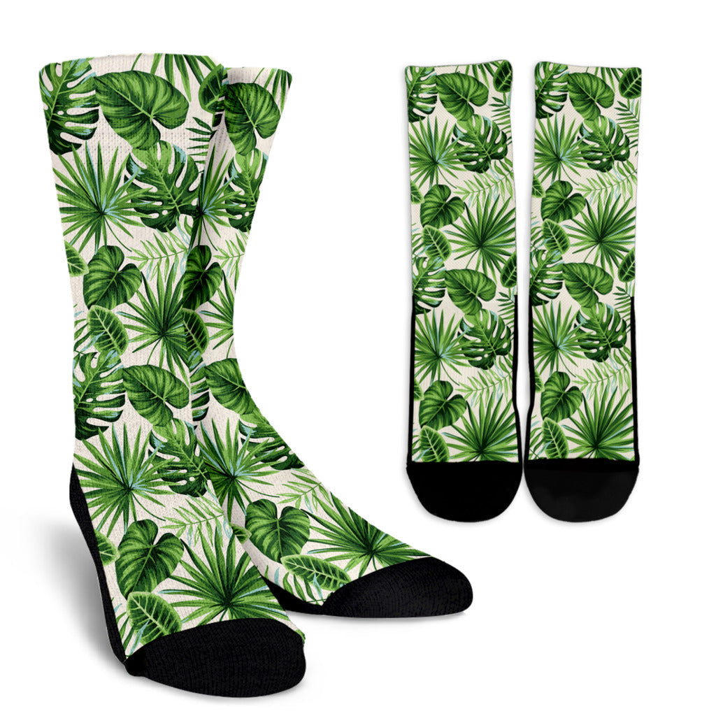 Palm Leaf Pattern Print Design A01 Crew Socks