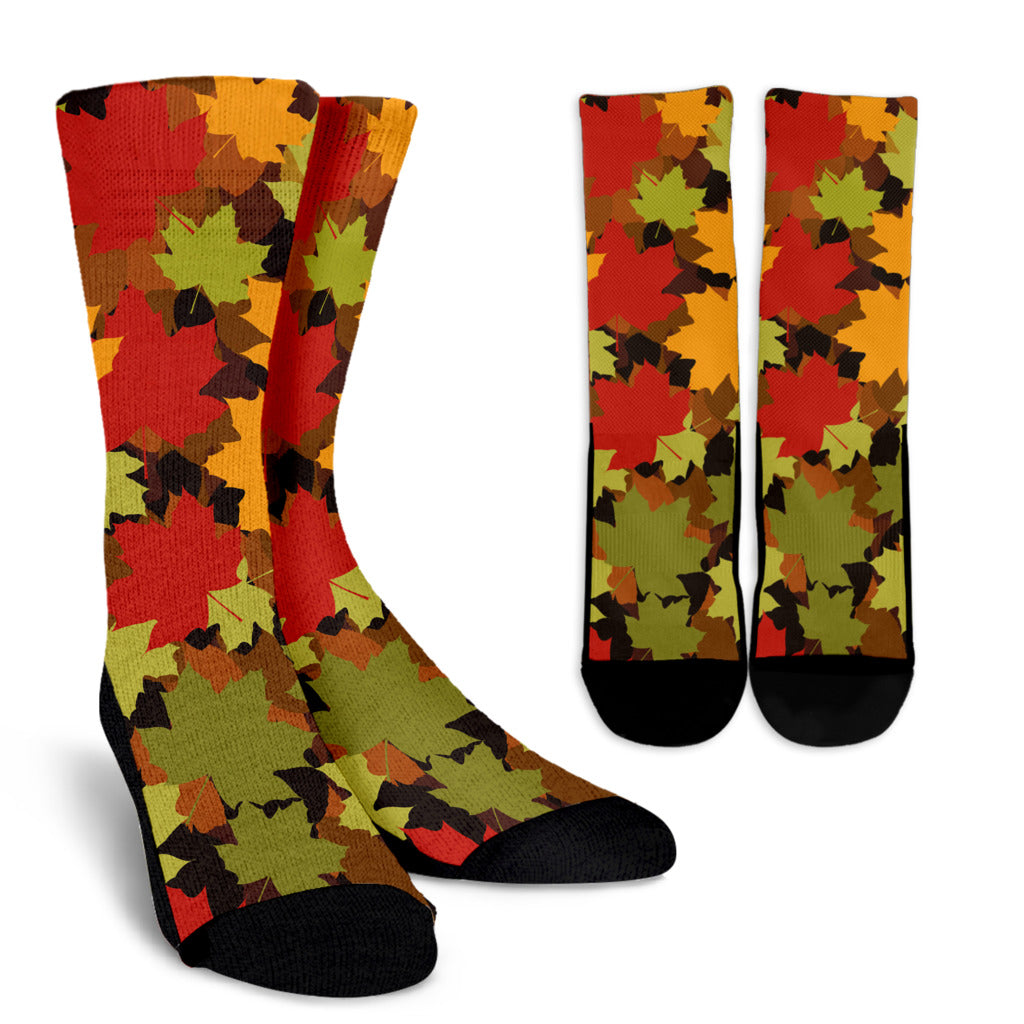 Maple Leaf Pattern Print Design 05 Crew Socks