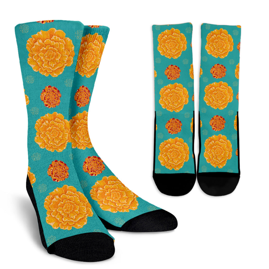 Marigold Pattern Print Design 02 Crew Socks