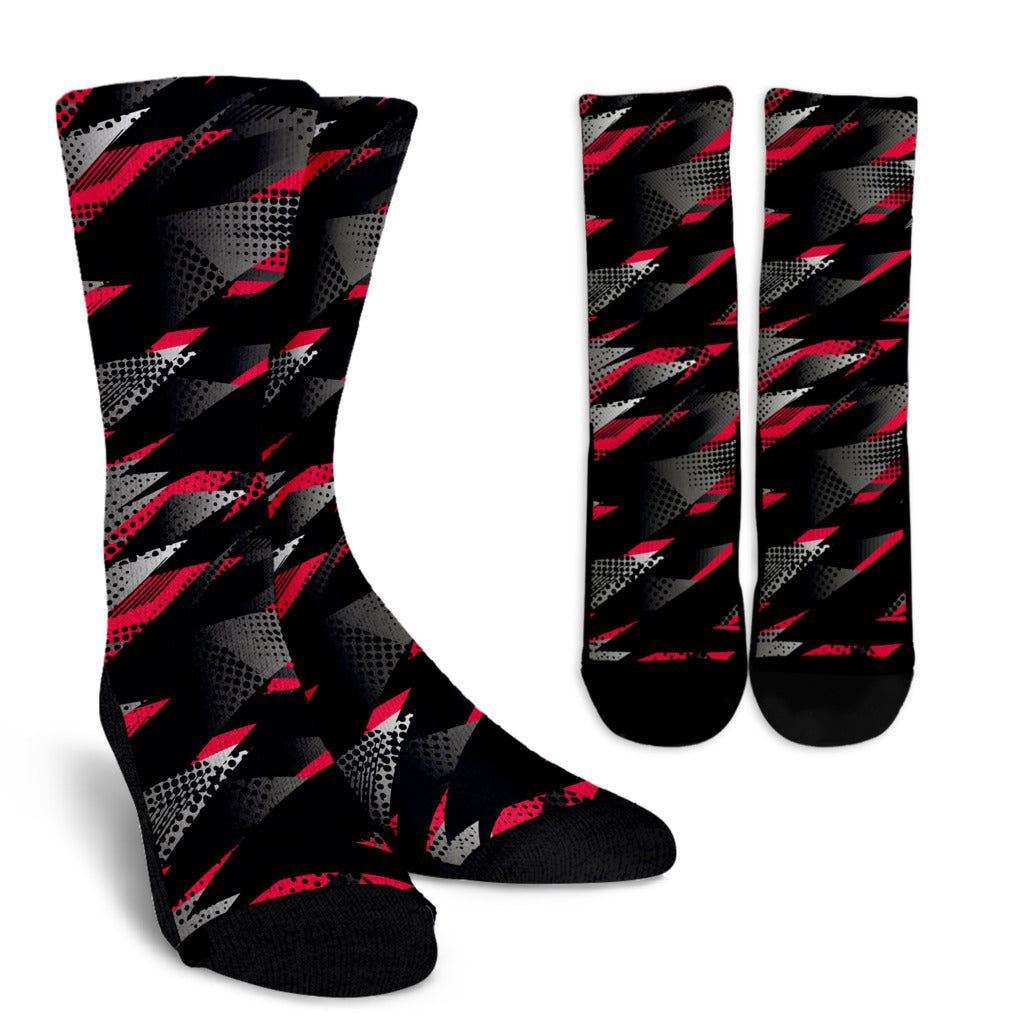 Racing Style Pattern Print Design A04 Crew Socks