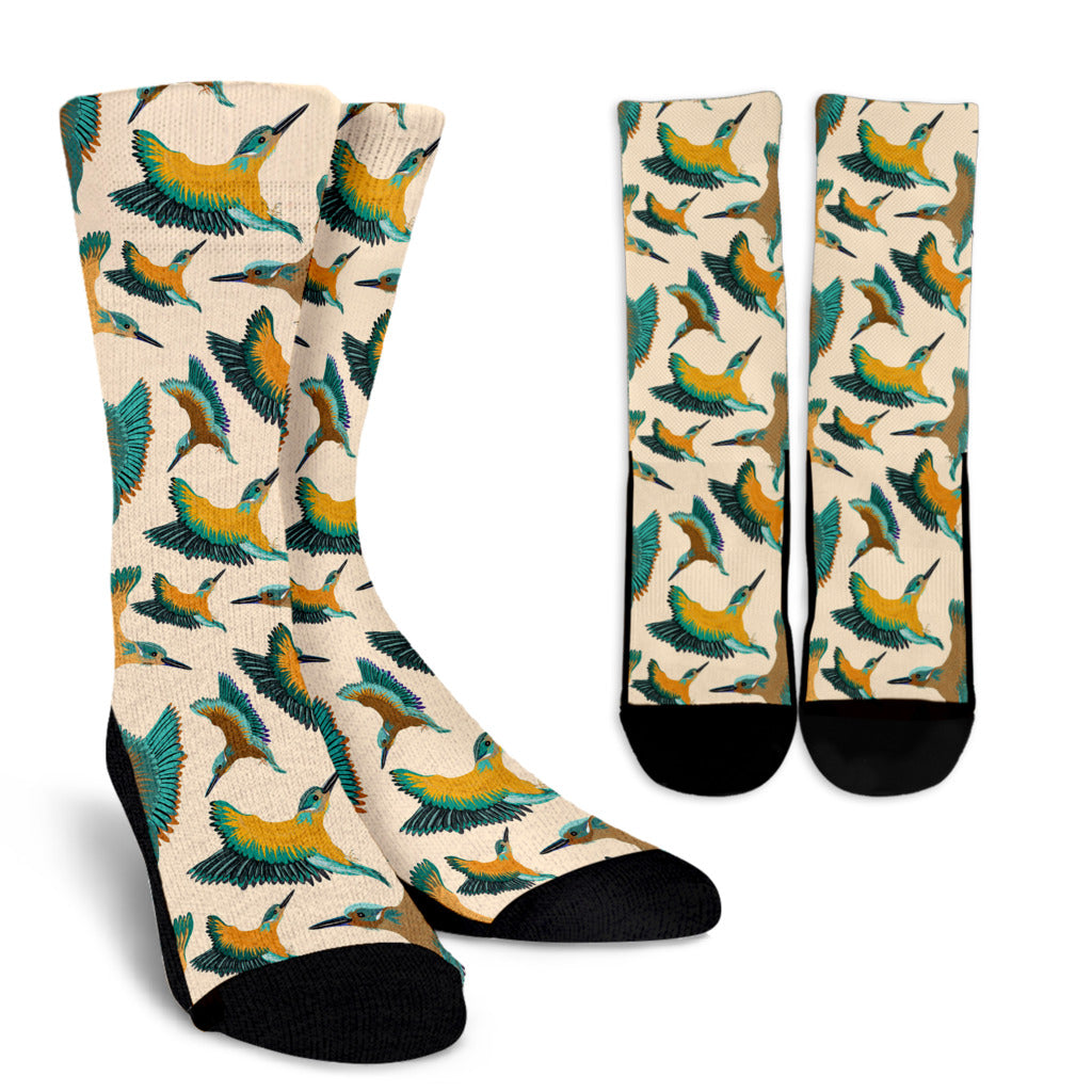 Kingfisher Pattern Print Design 02 Crew Socks