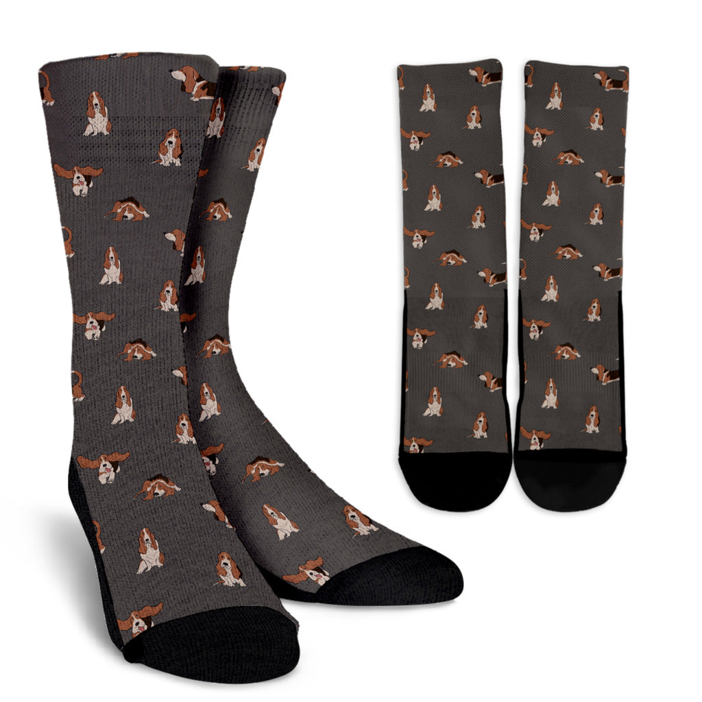 Basset Hound Pattern Print Design 03 Crew Socks