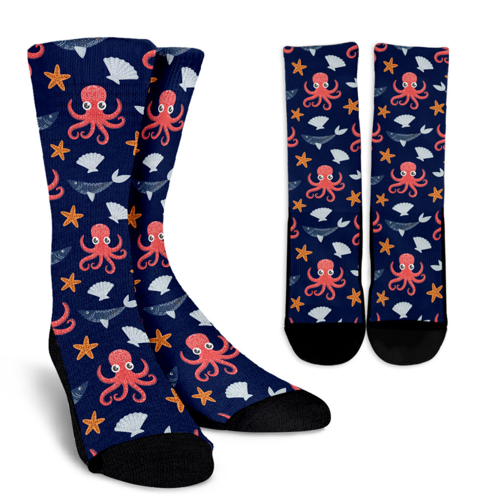 Octopus Pattern Print Design A04 Crew Socks