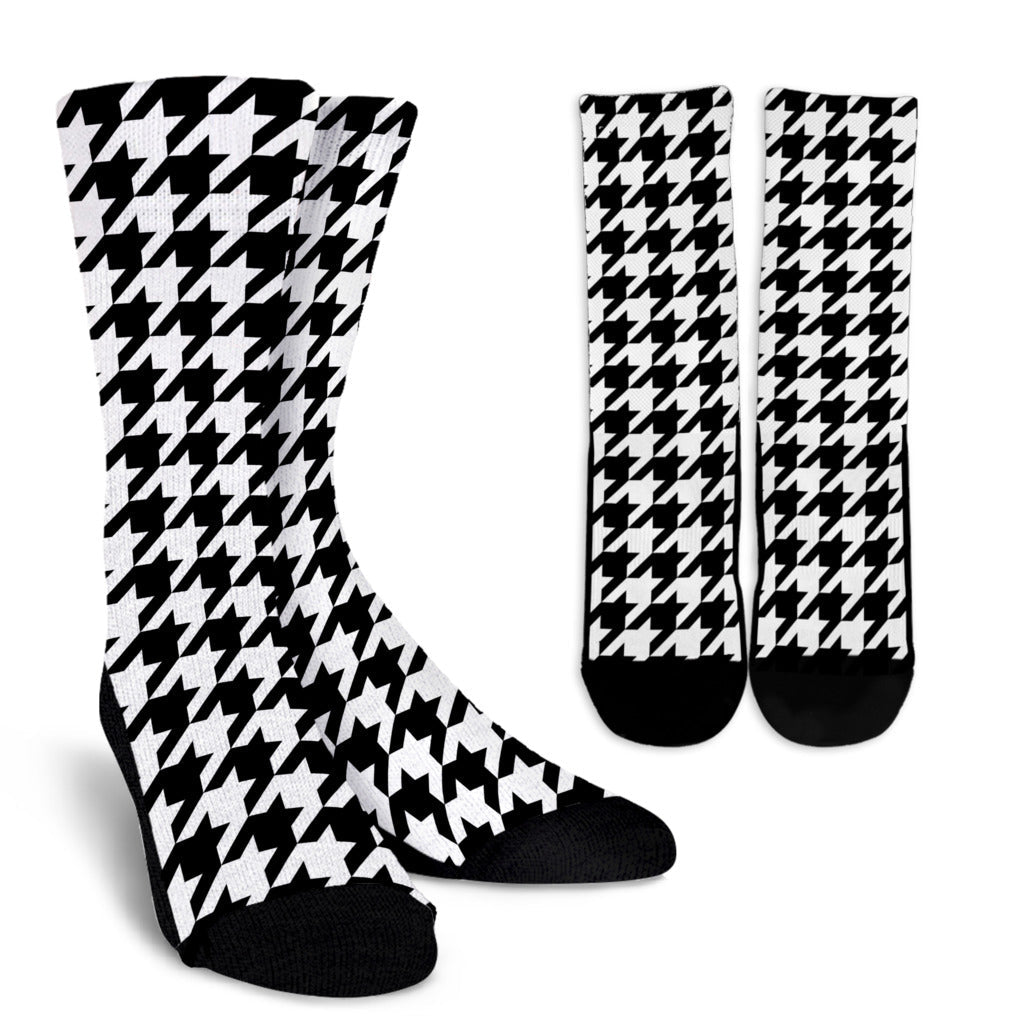 Houndstooth Black White Pattern Print Design 05 Crew Socks