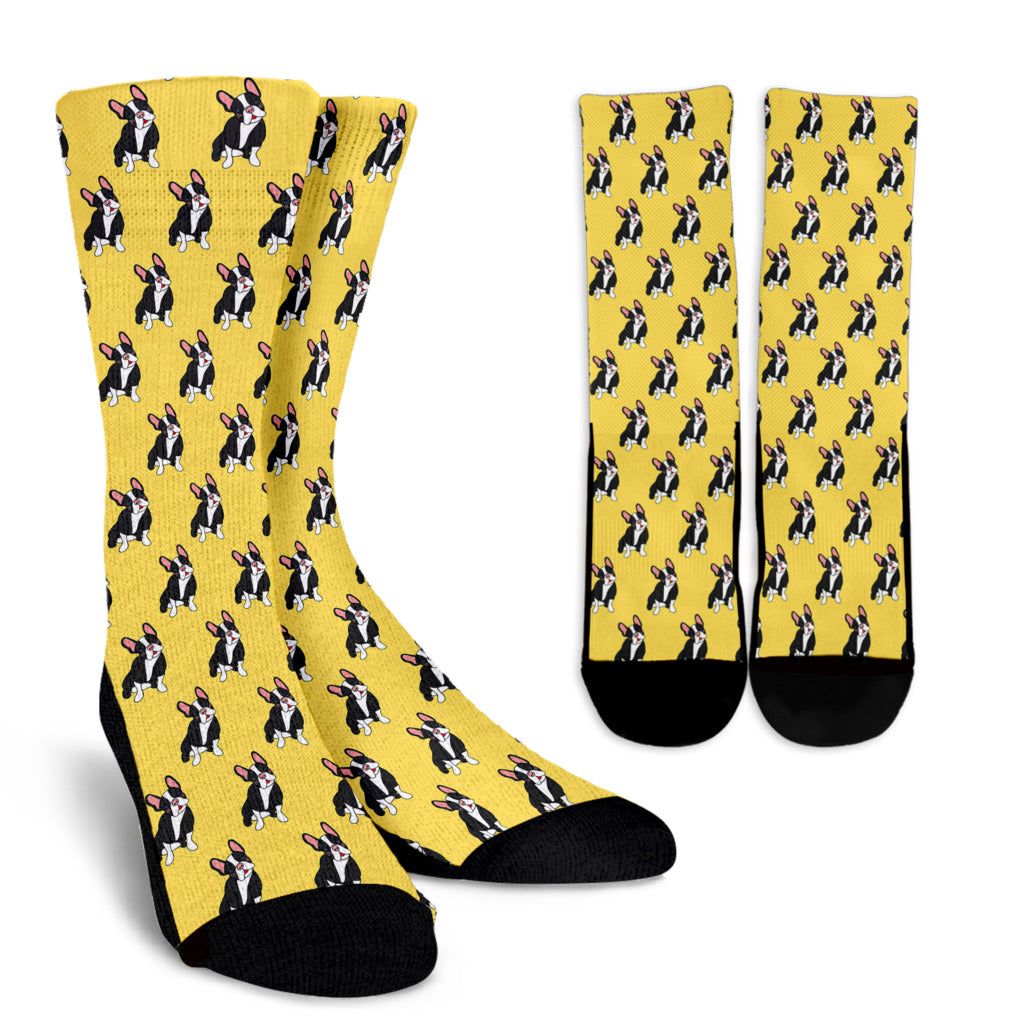 Boston Terrier Pattern Print Design 06 Crew Socks