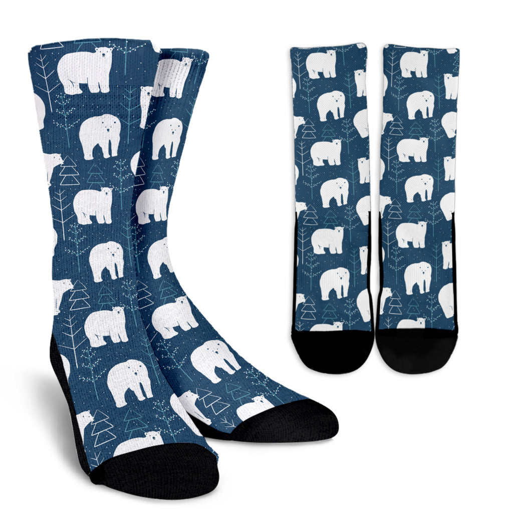 Polar Bear Pattern Print Design A01 Crew Socks