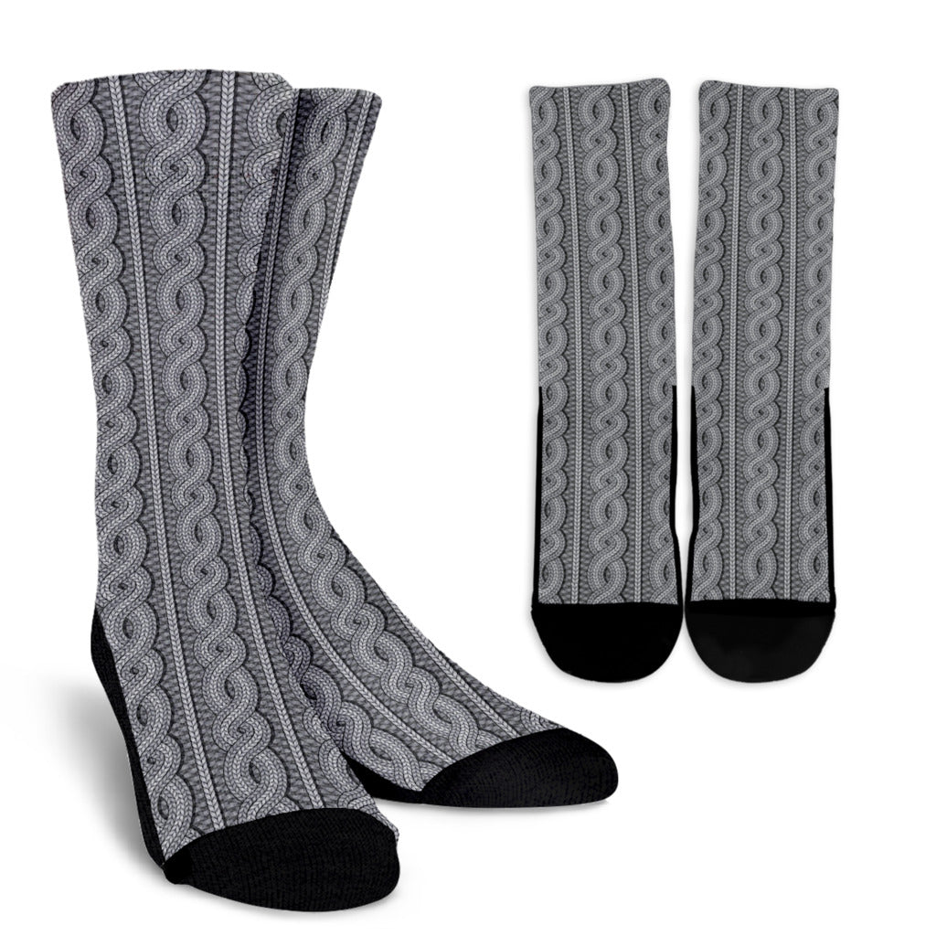Cable Knit Pattern Print Design 01 Crew Socks