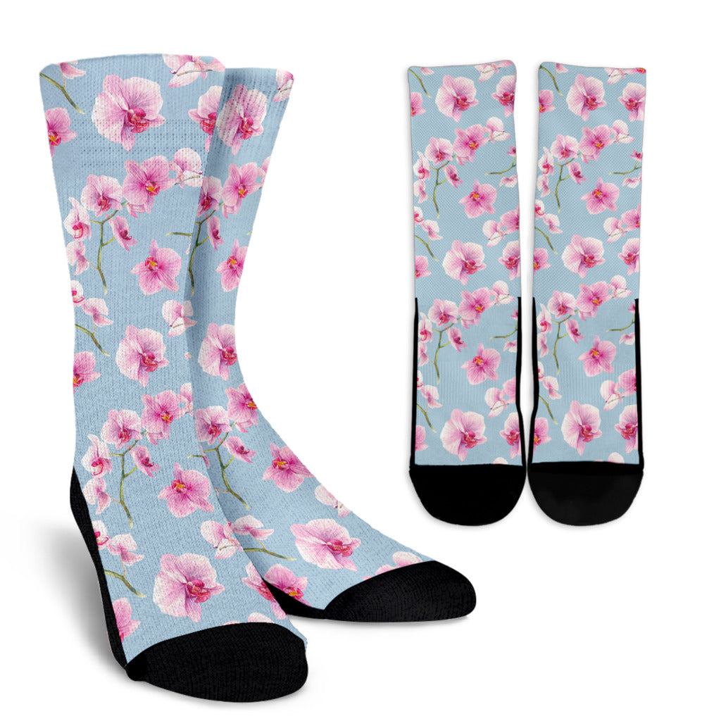 Orchid Pattern Print Design A01 Crew Socks
