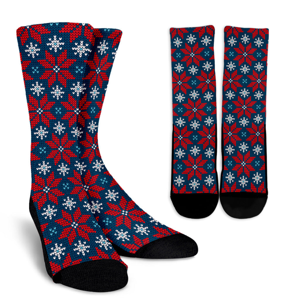 Poinsettia Pattern Print Design A02 Crew Socks