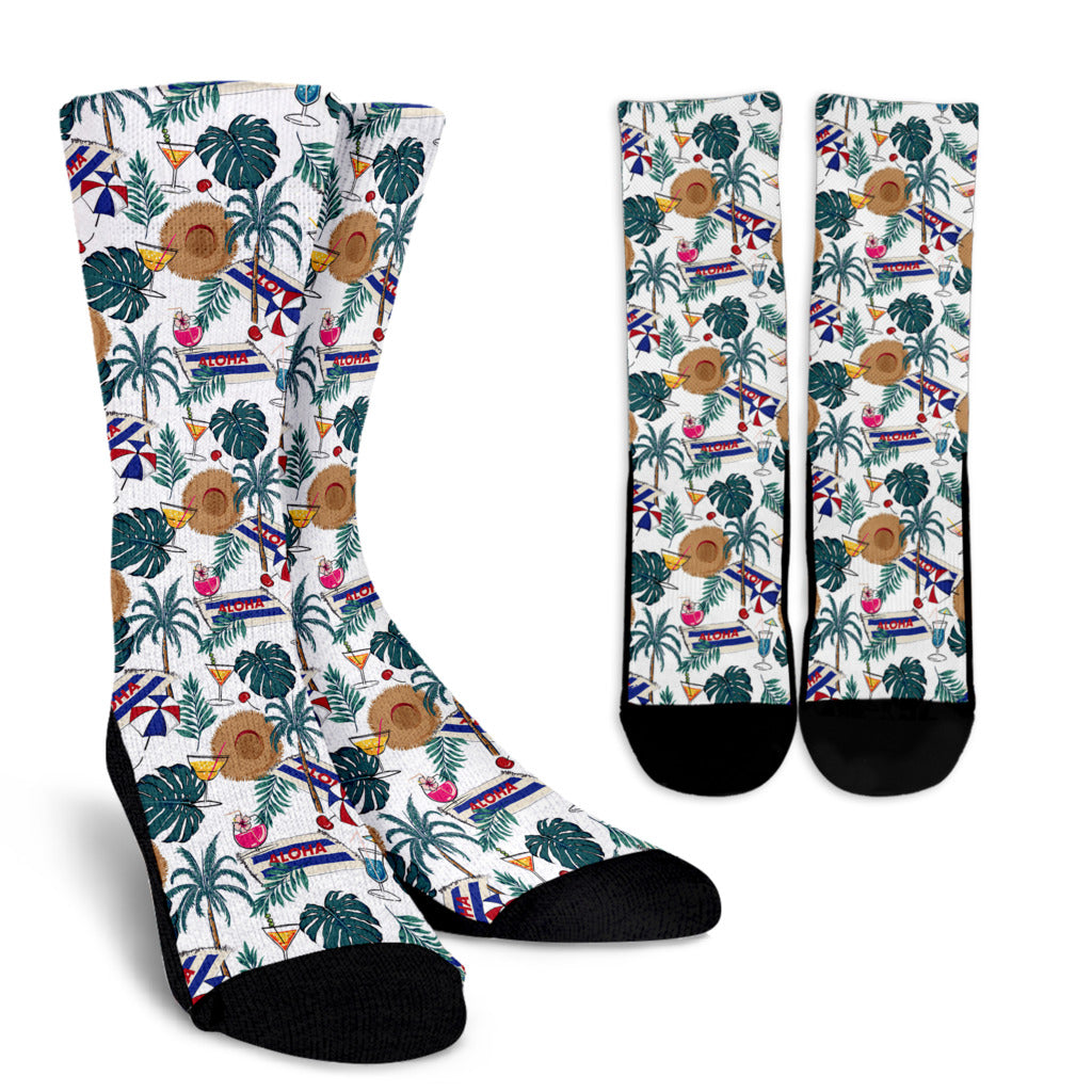 Aloha Hawaii Beach Pattern Print Design 04 Crew Socks