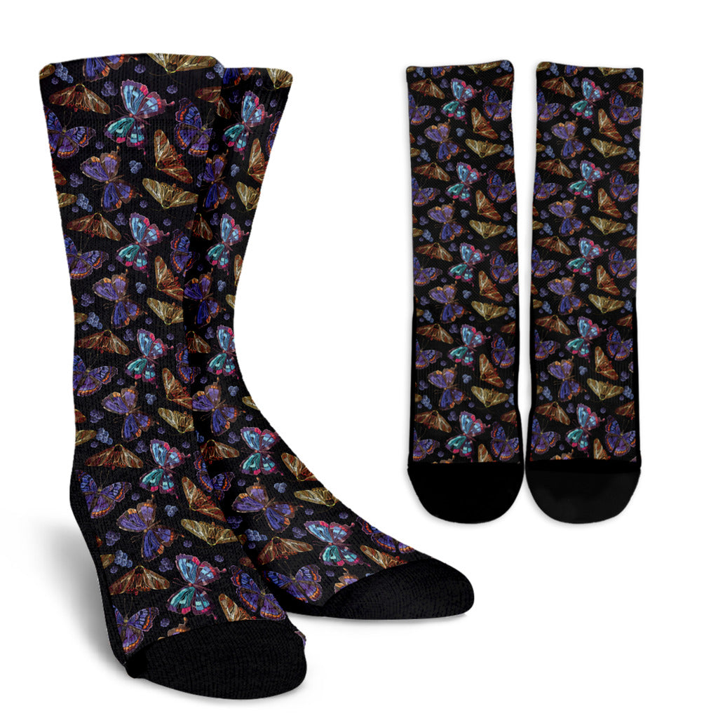 Butterfly Pattern Print Design 013 Crew Socks