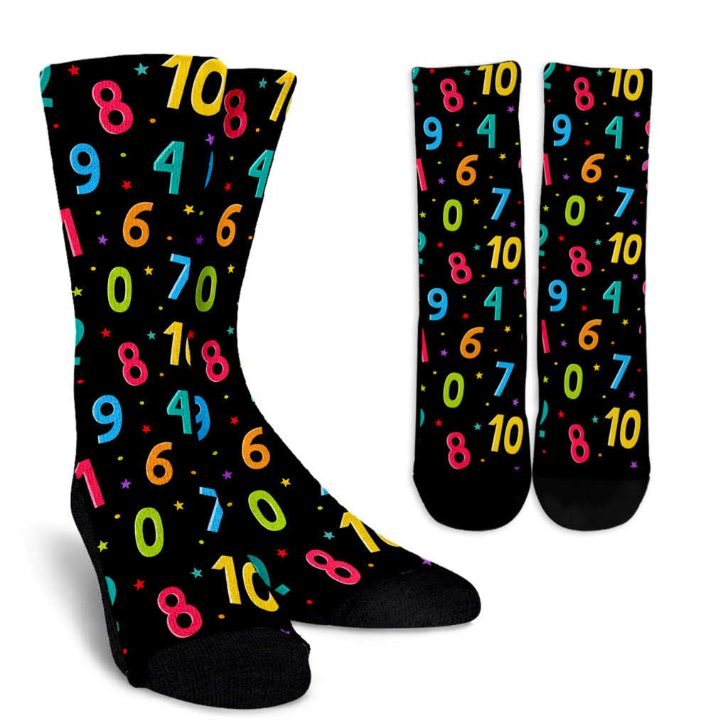 Number Pattern Print Design A04 Crew Socks