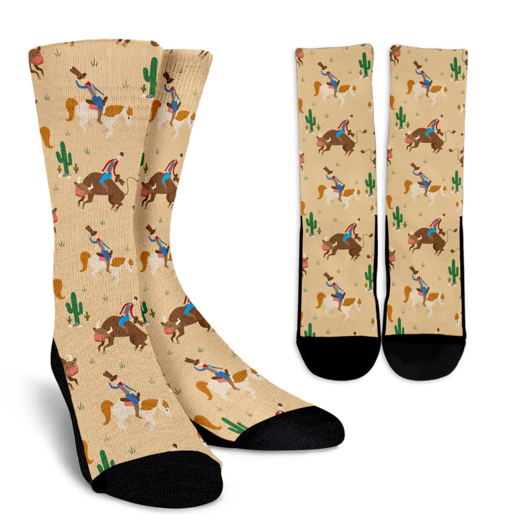 Rodeo Pattern Print Design A02 Crew Socks