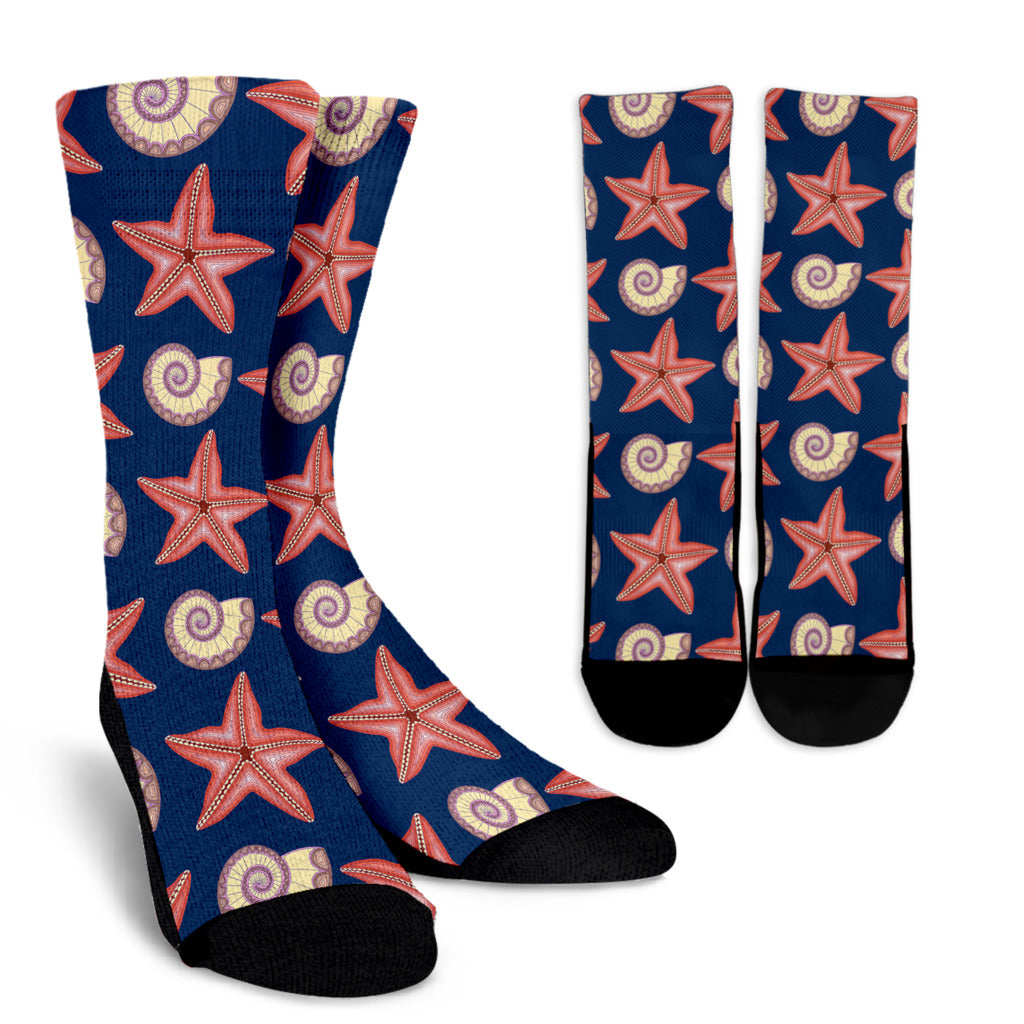 Starfish Pattern Print Design 03 Crew Socks