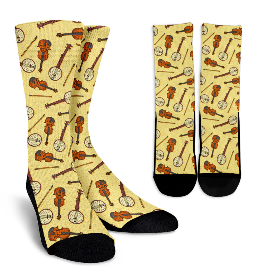 Banjo Violin Pattern Print Design 01 Crew Socks