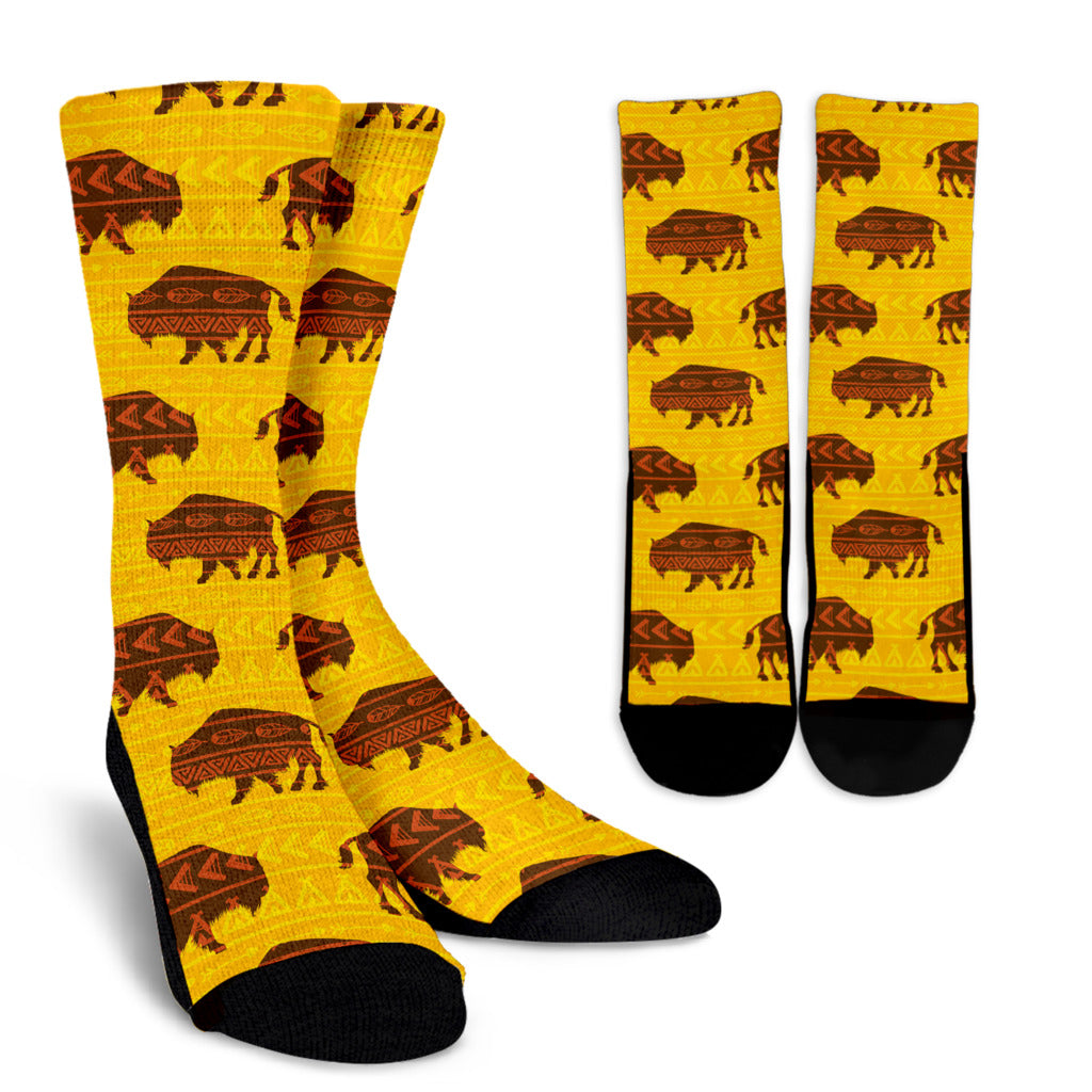 Bison Native Pattern Print Design 01 Crew Socks