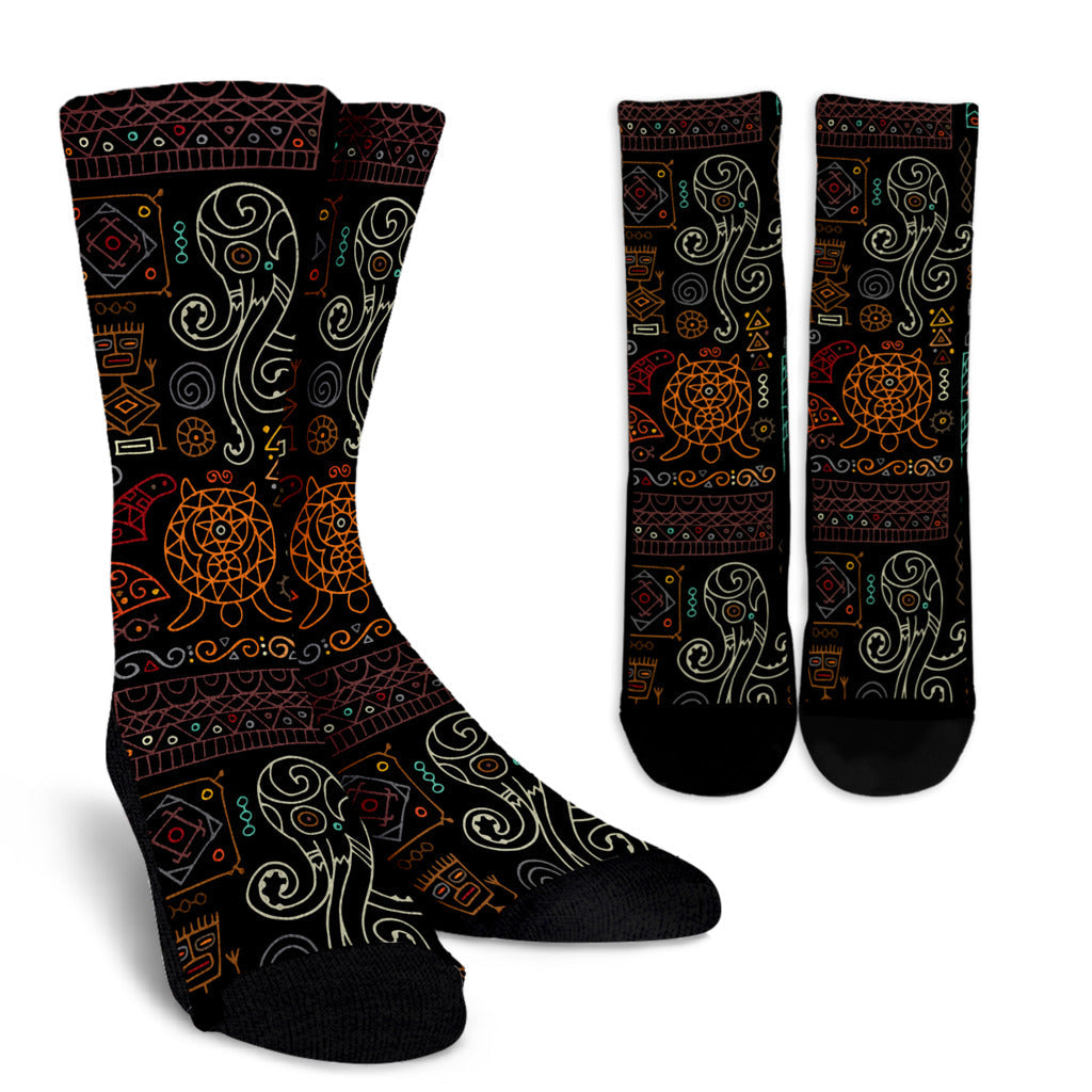 Polynesian Pattern Print Design A04 Crew Socks