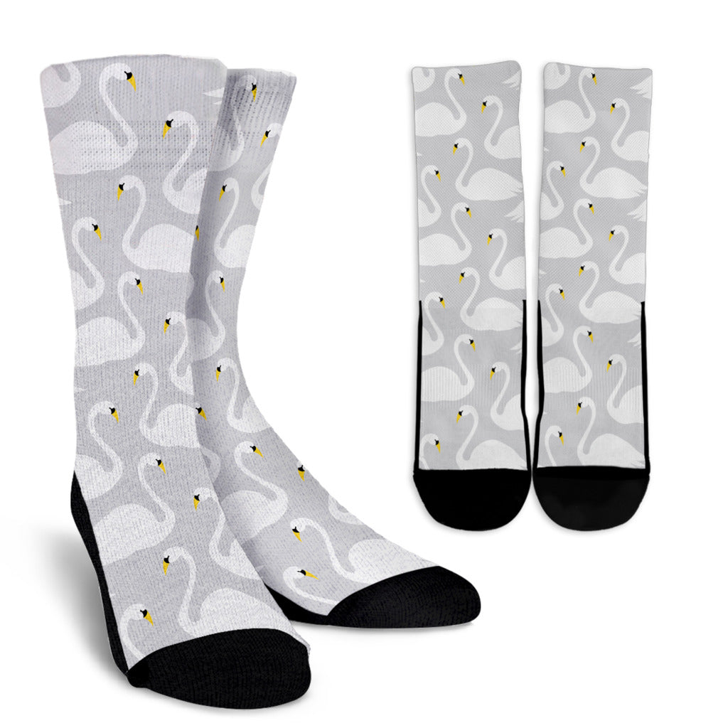 Swan Pattern Print Design 02 Crew Socks