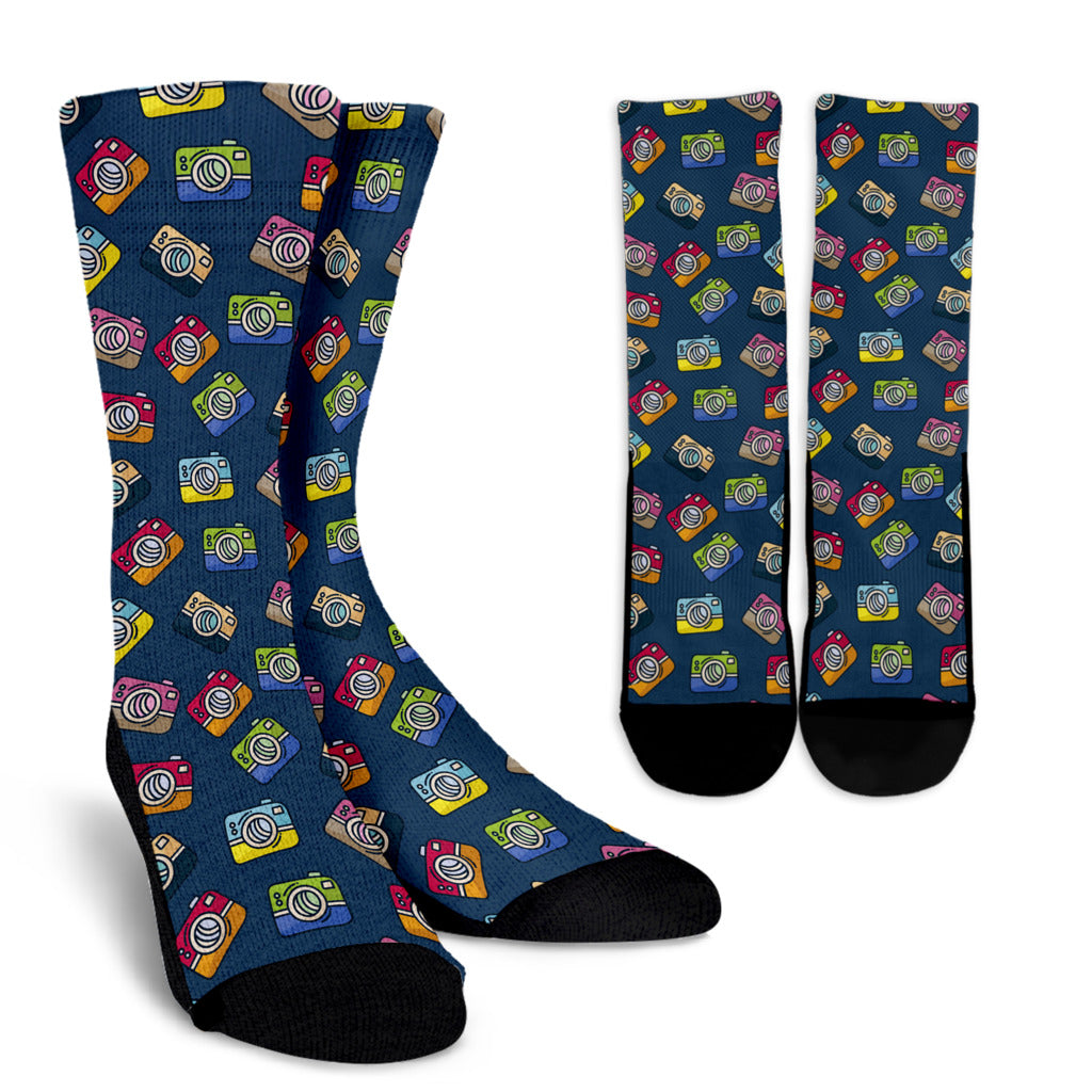 Camera Pattern Print Design 03 Crew Socks