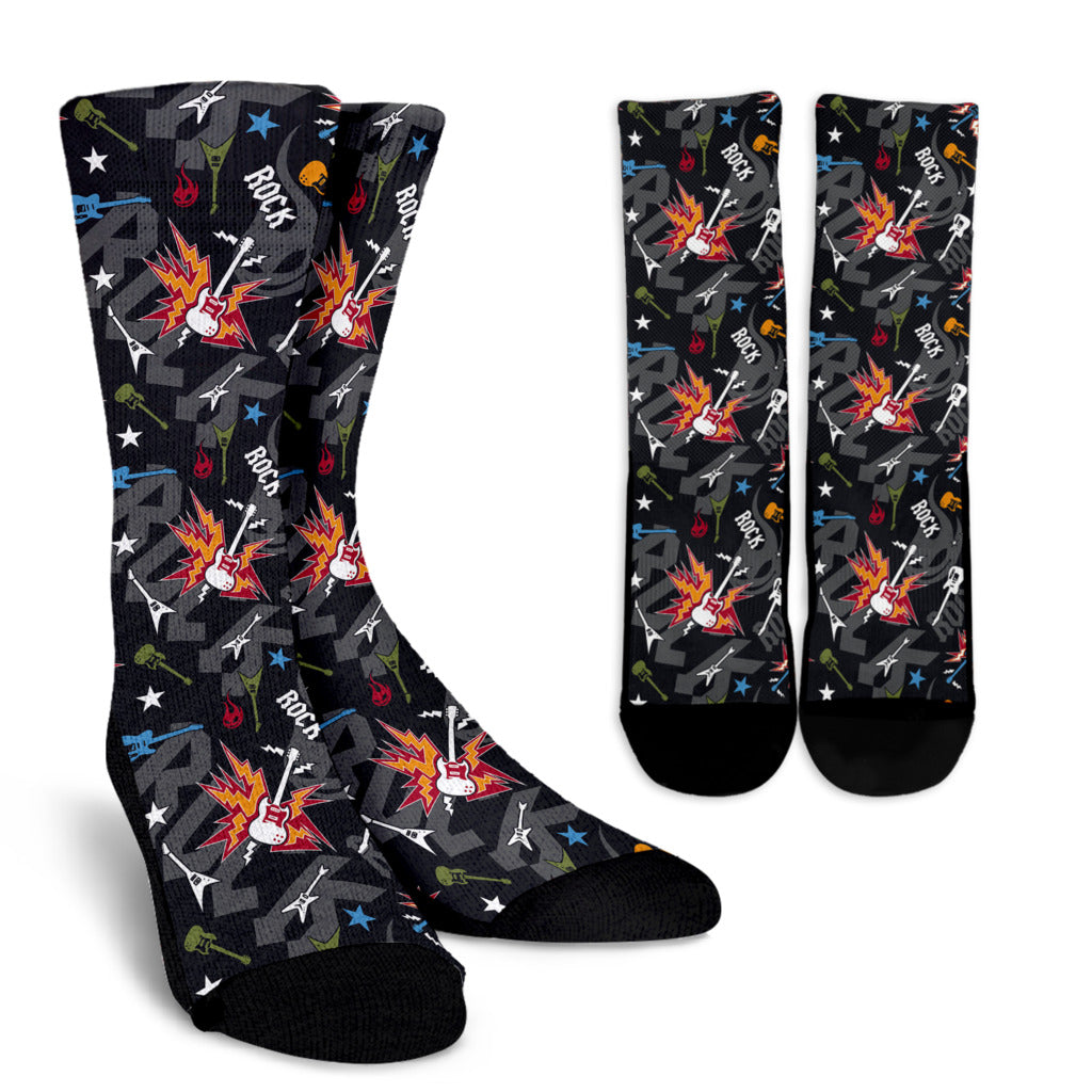 Rock and Roll Pattern Print Design A01 Crew Socks