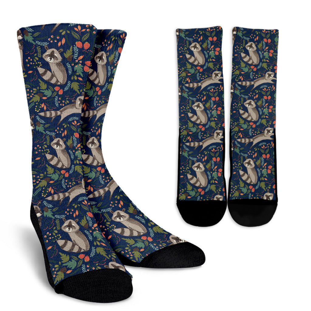 Raccoon Pattern Print Design A02 Crew Socks