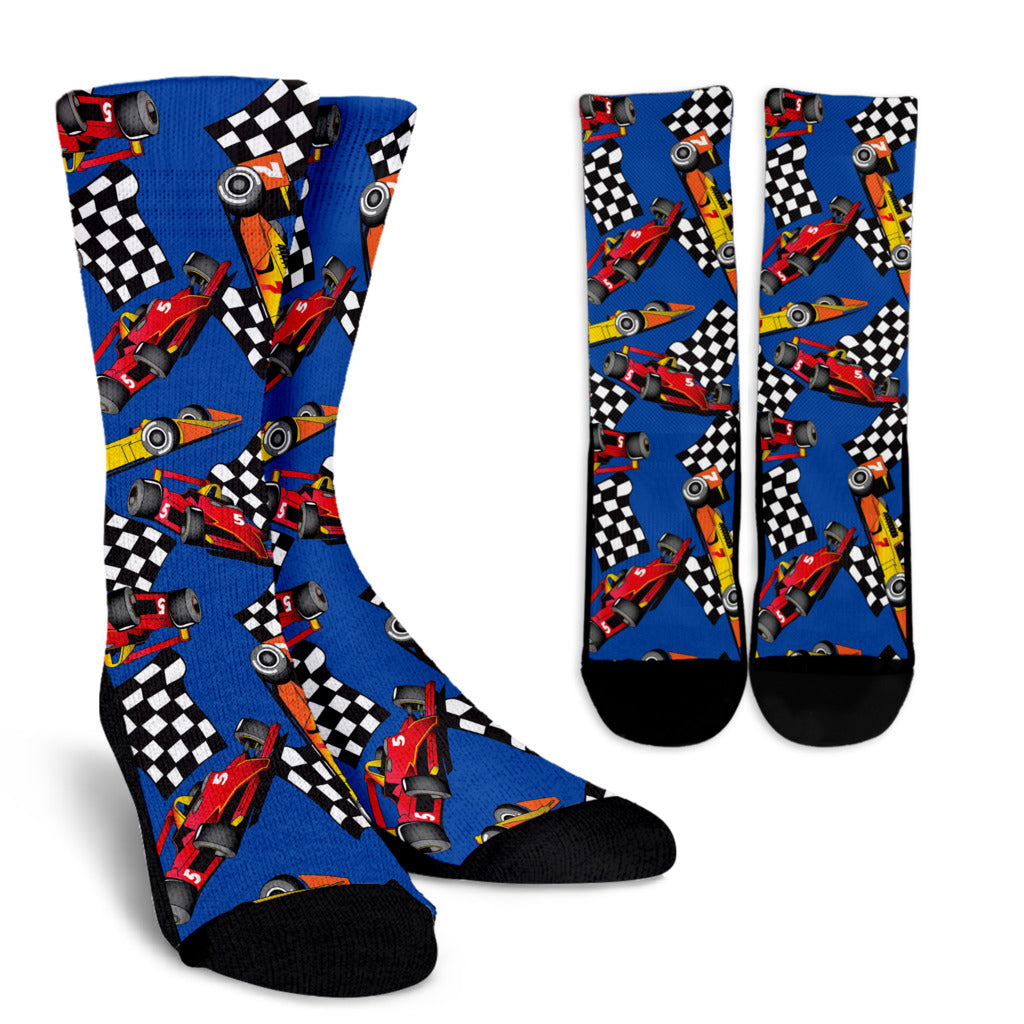 Racing Pattern Print Design A01 Crew Socks
