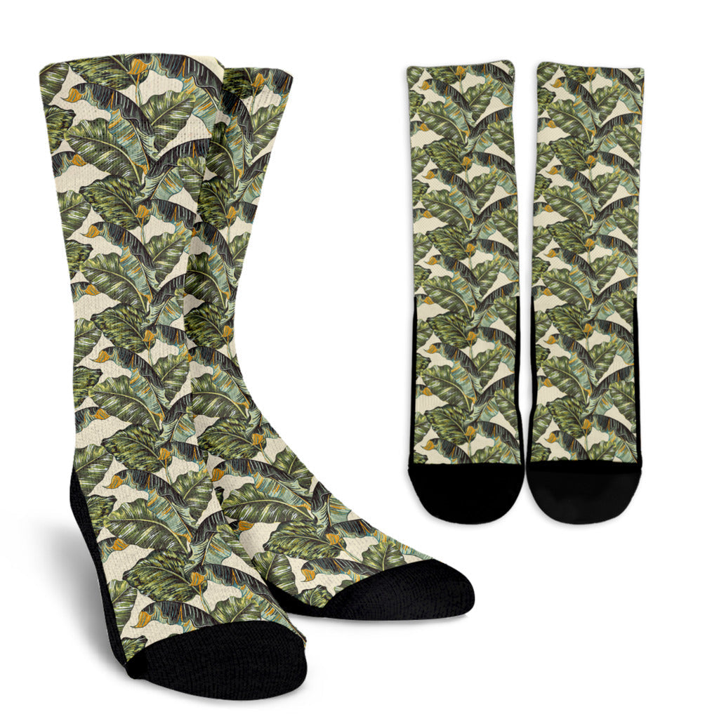 Banana Leaf Pattern Print Design 04 Crew Socks