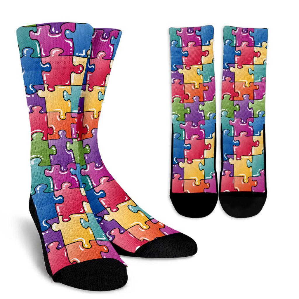 Puzzle Pattern Print Design A05 Crew Socks