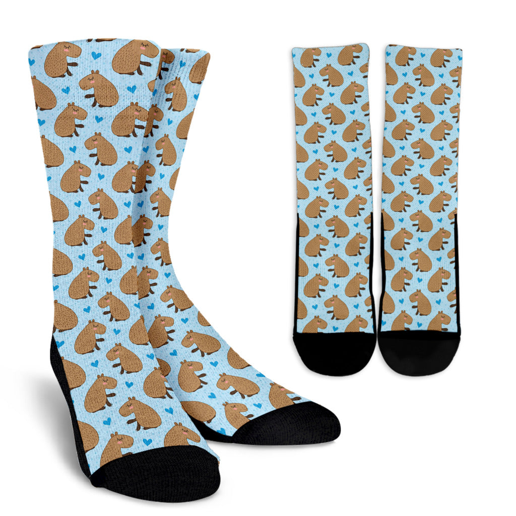 Capybara Pattern Print Design 01 Crew Socks