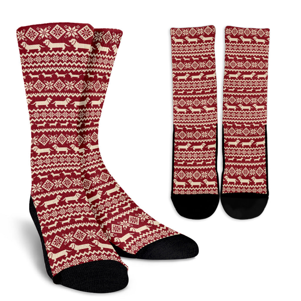 Dachshund Pattern Print Design 09 Crew Socks