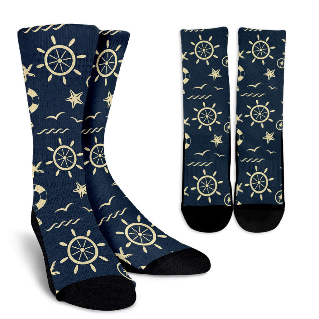 Nautical Pattern Print Design A01 Crew Socks