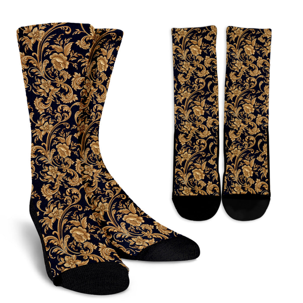 Baroque Golden Pattern Print Design 03 Crew Socks