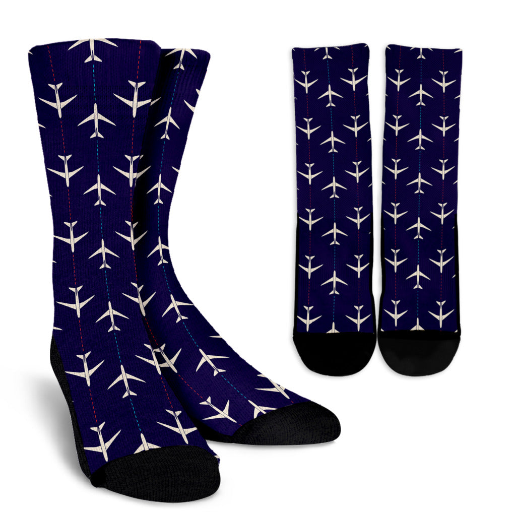 Airplane Pattern Print Design 03 Crew Socks