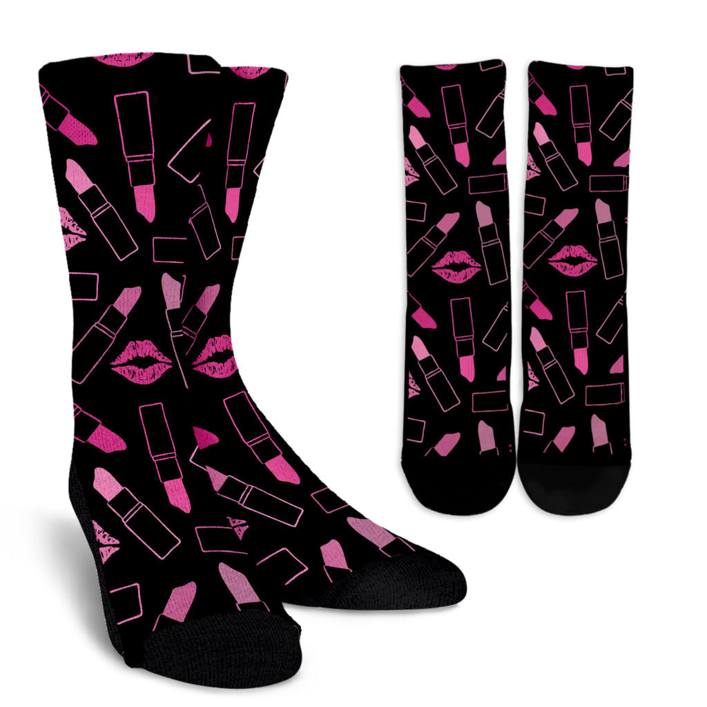 Lipstick Pink Pattern Print Design 01 Crew Socks