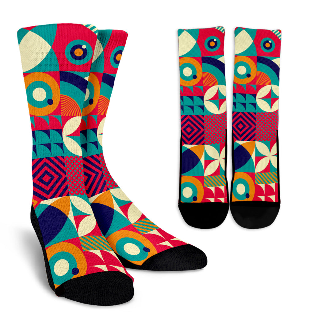Mosaic Pattern Print Design 03 Crew Socks