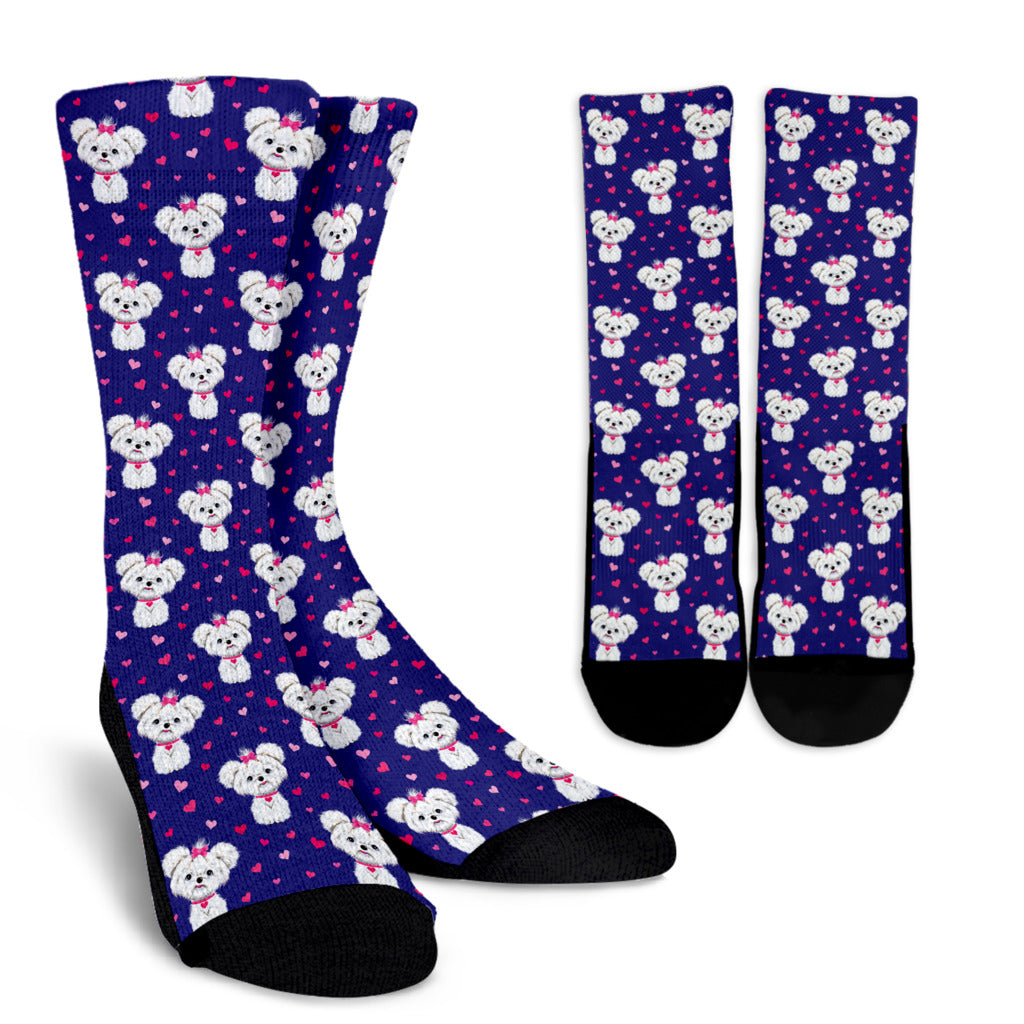 Maltese Pattern Print Design 02 Crew Socks