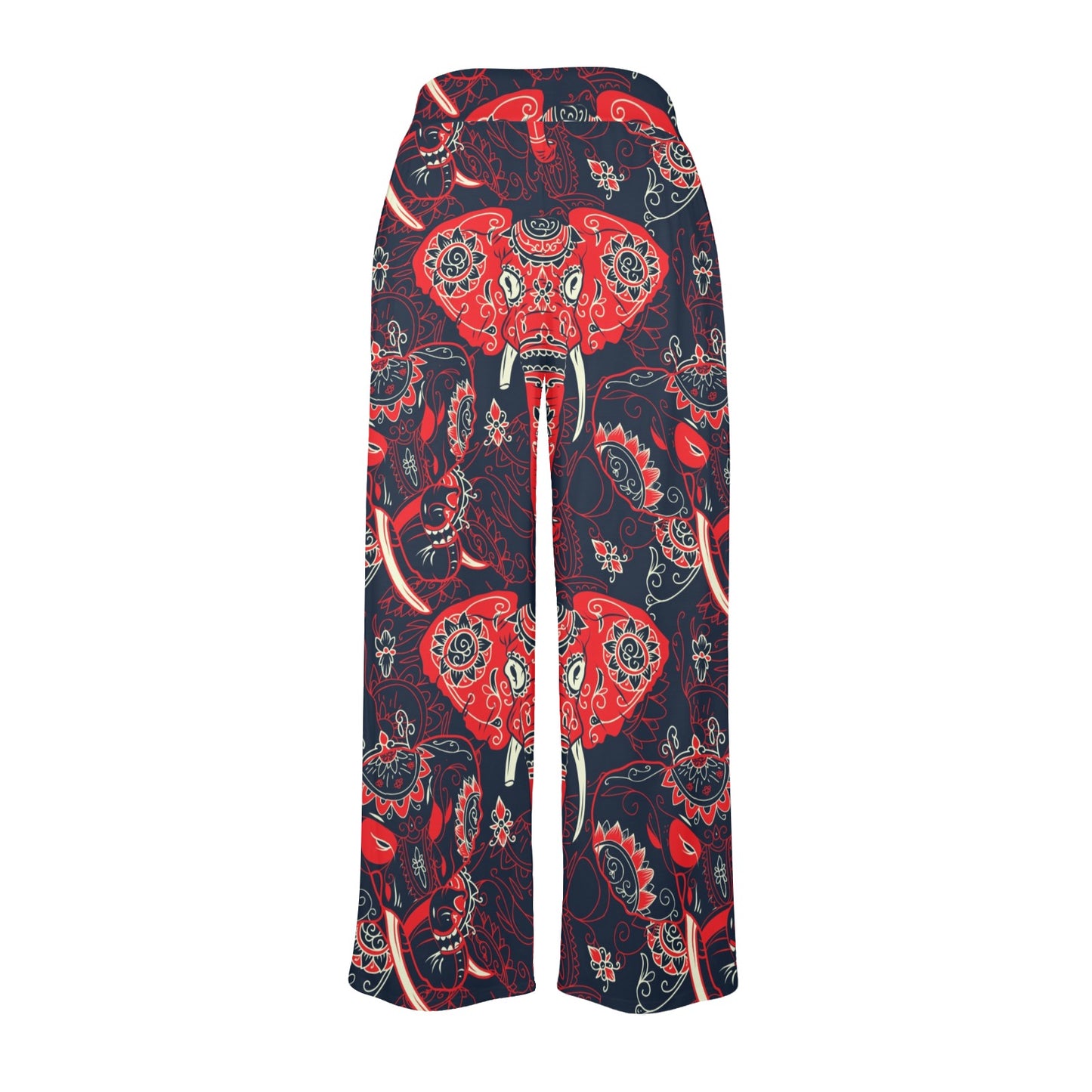 Red Indian Elephant Pattern Women's Wide Leg Lounge Pants