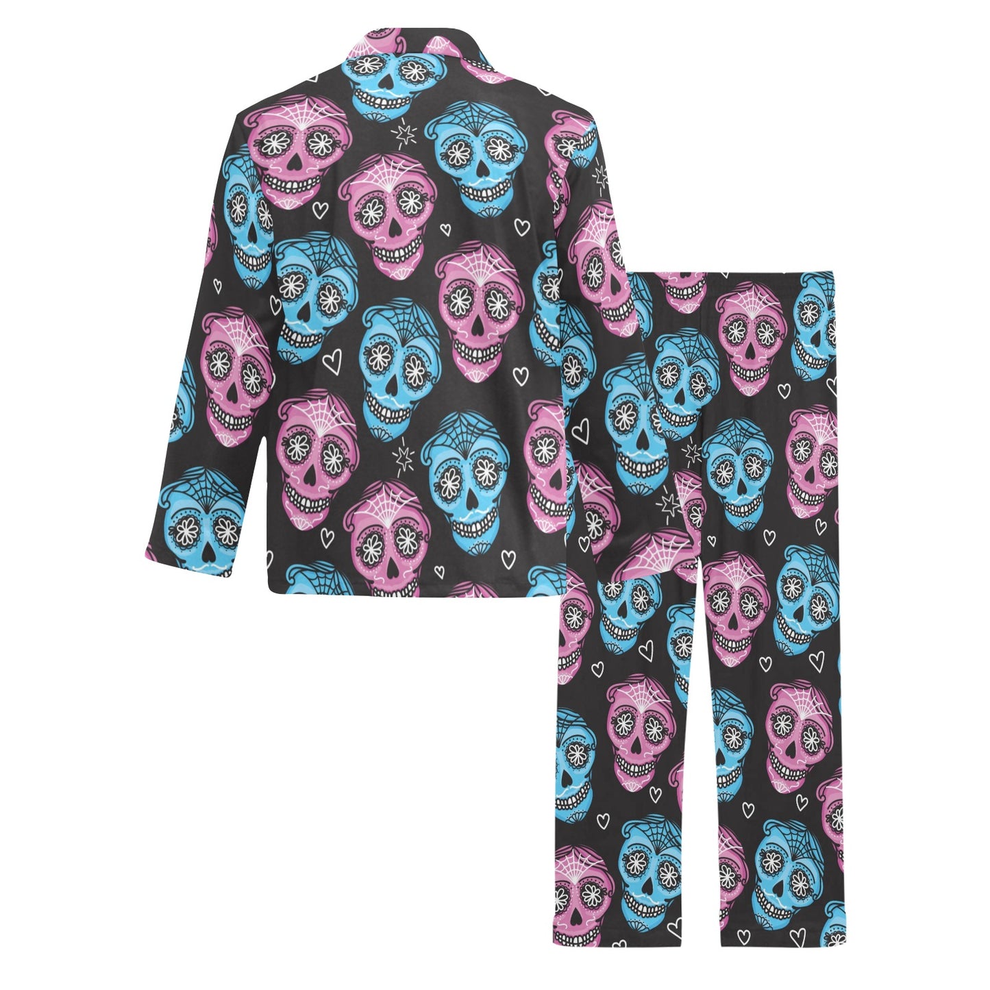 Day of the Dead Skull Print Pattern Men's Long Pajama Set